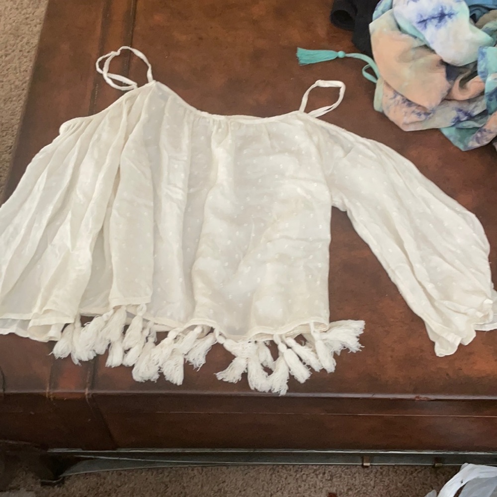 american eagle off the shoulder with straps flowy shirt